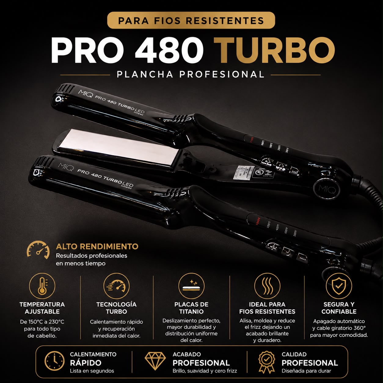 MIQ Pro 480 Turbo Plancha Profesional para Fios Resistentes