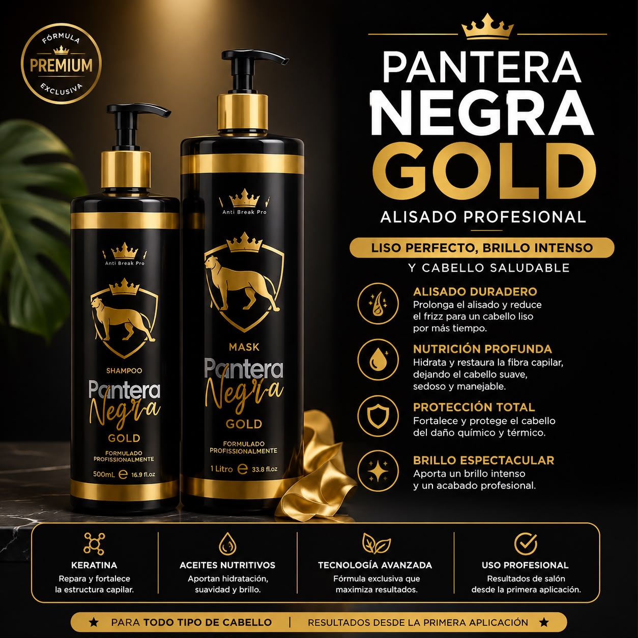 Pantera Negra Gold Alisado Profesional Shampoo + Mask
