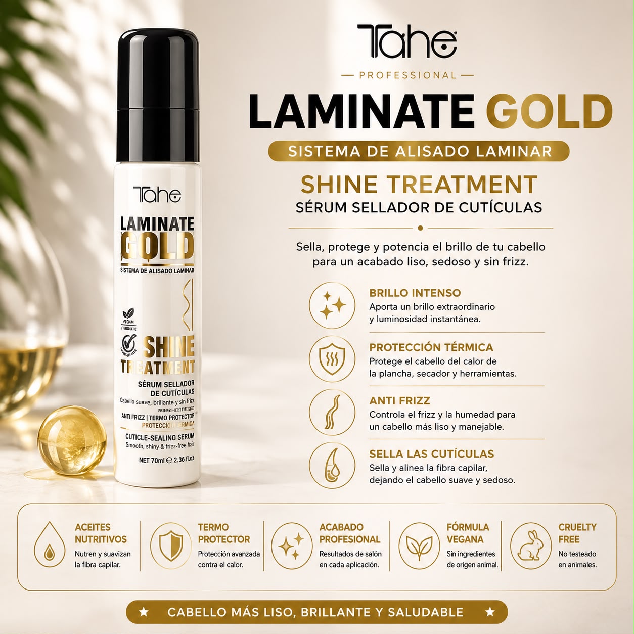 Tahe Laminate Gold Shine Treatment - Sérum Sellador de Cutículas 70ml